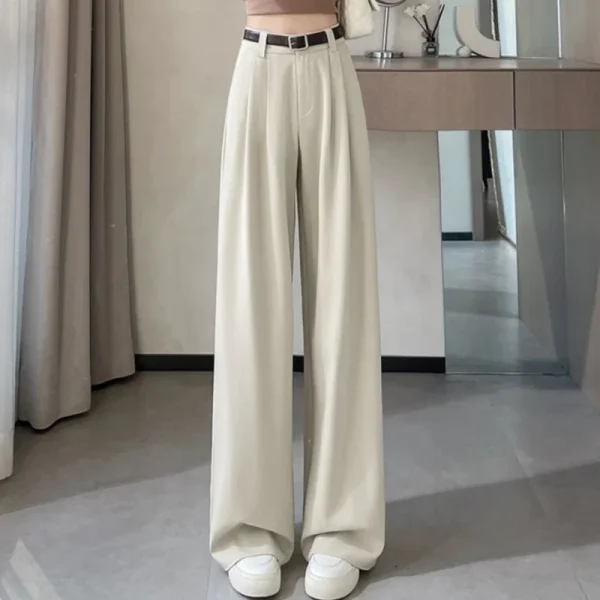 2025 Pantaloni a gamba larga da donna allentati della nuova primavera estate Pantaloni casual dritti eleganti femminili a vita alta rossi 4