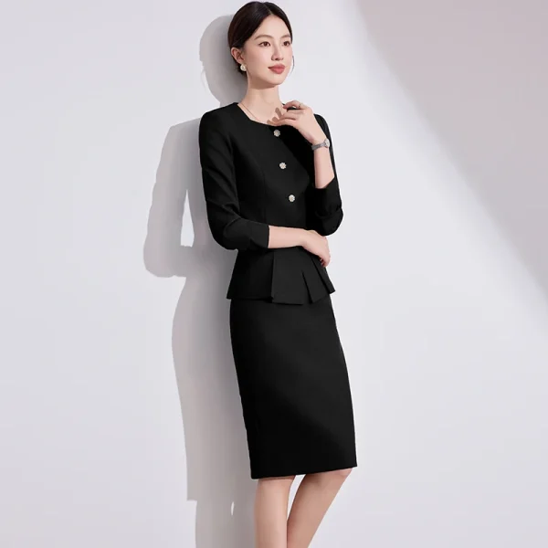 NAVIU Set da 2 pezzi Blazer e gonna corta Nuovo abito da donna elegante autunno monopetto slim da ufficio formale da lavoro 6