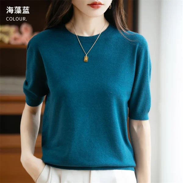 Autunno/inverno donna O-Collo basic caldo pullover casual moda manica corta 100% lana maglione lavorato a maglia 22 colori. 5