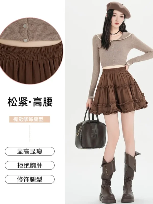 Gonna in pelle a trapezio marrone da donna Gonna a pieghe estetica vintage Y2k Harajuku Minigonna gotica coreana Emo 2000s Abbigliamento autunno 4