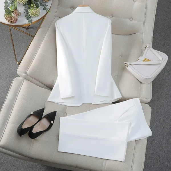NAVIU Abiti da donna eleganti per il negozio di gioielli primaverili autunnali Pantaloni professionali con giacca da lavoro da donna per ufficio Nero Bianco 2