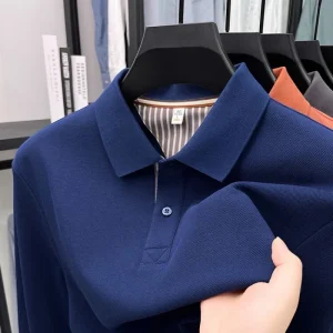 Men's casual long sleeved polo shirt autumn new loose solid color classic versatile lapel T-shirt 1