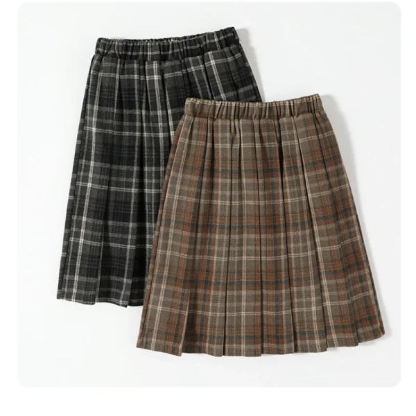 Gonna scozzese a pieghe in lana stile preppy Donna Autunno Inverno Retro Elastico a vita alta Gonne Donna giapponese A Line Faldas 2025 Nuovo 5