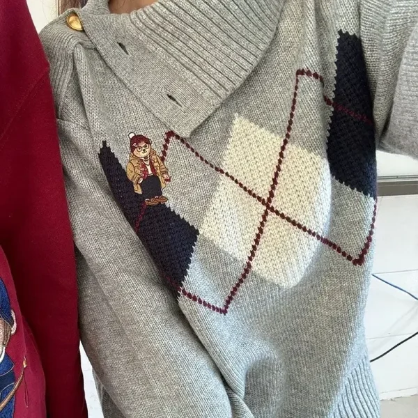 Modello stile college collo alto maglione lavorato a maglia allentato irregolare pullover da donna ricamato moda sottile autunno inverno nuovo top 3