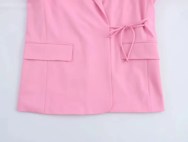 KONDALA 2025 Autunno Inverno Office Lady Blazer eleganti Moda Casual Solid Pink Lace Up Coprispalle Dritto Chic Blazer da donna 6