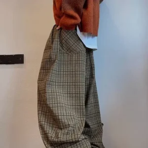 Pantaloni a gamba dritta in tela americana retrò Design scozzese fine Sensation Pantaloni casual a gamba larga per piccolo pubblico per le donne 1