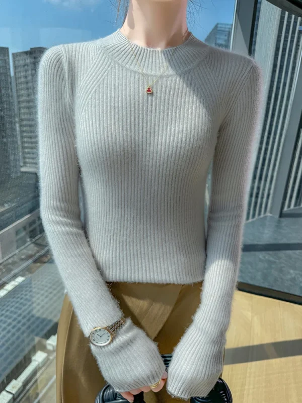 Maglione basic autunno inverno Pullover da donna Maglione 100% lana merino Slim-Fit Collo semi alto Pendolarismo Maglia all'interno Unisciti ai vestiti 2