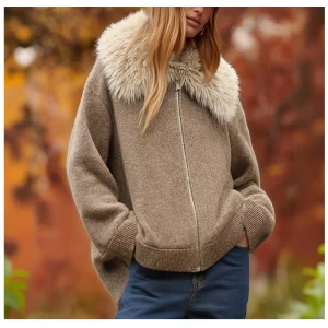 2025 Cappotto alla moda con giacca in lana e pelliccia da donna autentica autunno e inverno 1