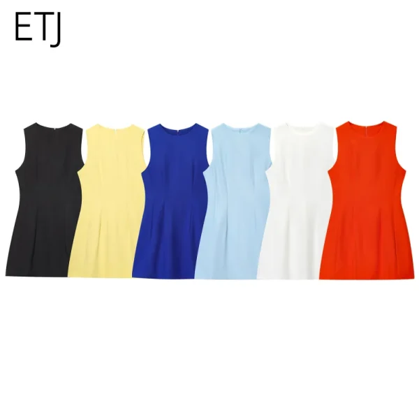 ETJ2025 estate nuove donne serie ZW elegante semplice classico gonfio girocollo senza maniche abito corto in vita 6