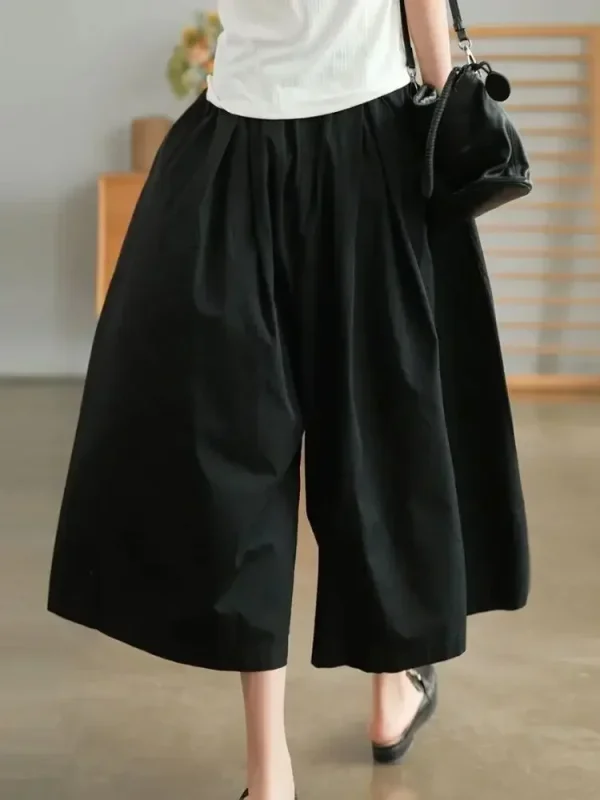 Pantaloni da donna kaki 100% puro cotone Casual allentato elastico in vita pantaloni a gamba larga donna 2025 estate nuovi pantaloni gonna nera retrò 6