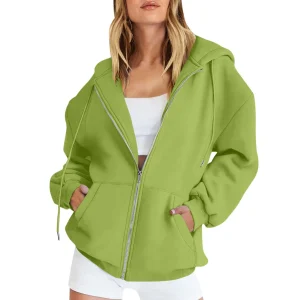 Felpa con cappuccio da donna Street Costume Running felpe moda Casual tinta unita a maniche lunghe con cerniera abbigliamento sportivo con cappuccio 1