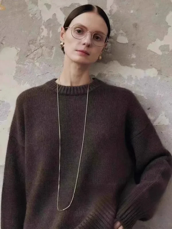 Merci europee di fascia alta 100 maglione di puro cashmere femminile autunno e inverno nuovo sciolto spesso morbido ceroso sensazione senior 3