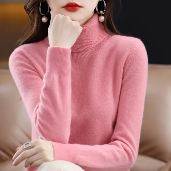 100% lana merino maglione di cashmere donna maglione lavorato a maglia dolcevita pullover a maniche lunghe autunno inverno abbigliamento caldo maglione top 4