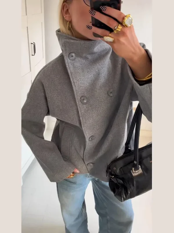 Cappotto tascabile a collo alto solido casual da donna capispalla a maniche lunghe doppiopetto allentato 2025 giacche da donna da ufficio autunno inverno 2025 2