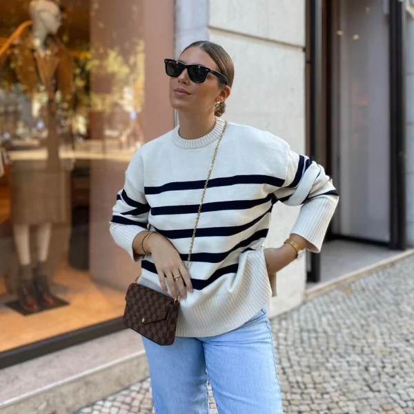 Pullover casual a righe oversize da donna lavorato a maglia basic autunno inverno maglioni spessi larghi maglioni abbigliamento femminile 3