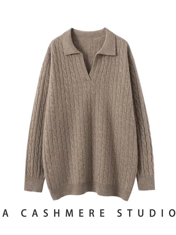 Polo da donna con scollo a V maglione pullover allentato casual 100% maglieria in cashmere caldo lusso twist fiore maglione autunno inverno vestiti Top 5