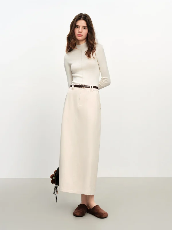 Gonna dritta in cotone extra lungo FSLE per le donne pendolari 2025 Nuovo stile autunno e inverno con cintura 3