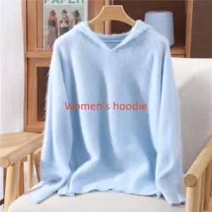Felpa con cappuccio da donna, nuovi maglioni autunnali e invernali da donna, pullover con cappuccio lavorato a maglia in cashmere visone, top maglione elegante alla moda 1