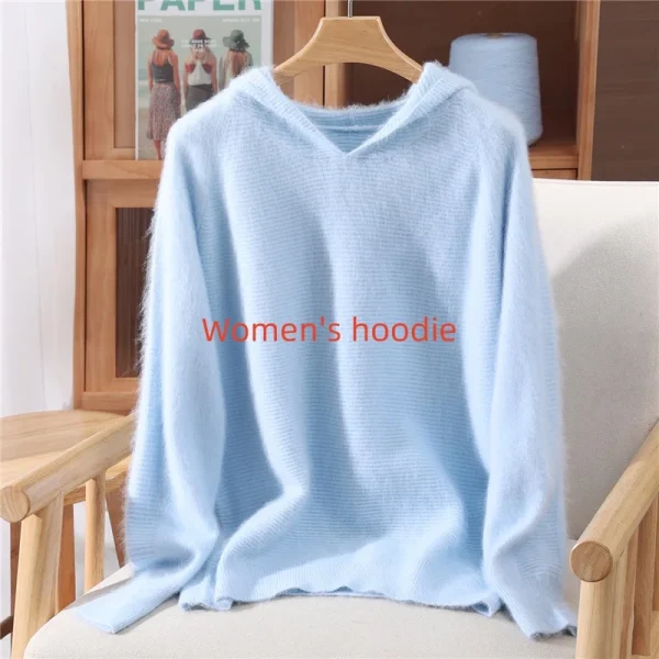 Felpa con cappuccio da donna, nuovi maglioni autunnali e invernali da donna, pullover con cappuccio lavorato a maglia in cashmere visone, top maglione elegante alla moda 1
