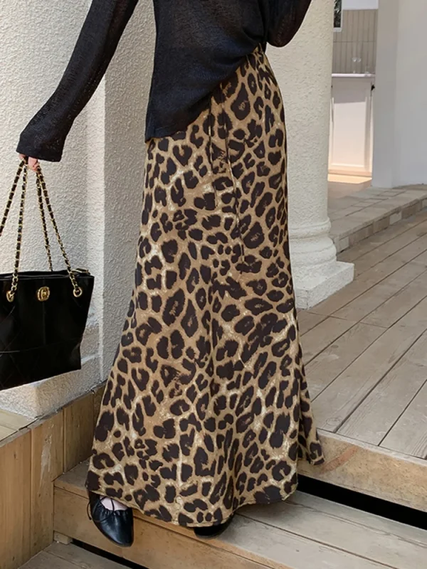 Zoki Gonne lunghe leopardate sottili sexy Donna Vita alta Retro Streetwear Gonna Y2K Autunno Casual Harajuku Gonna lunga vintage americana 2