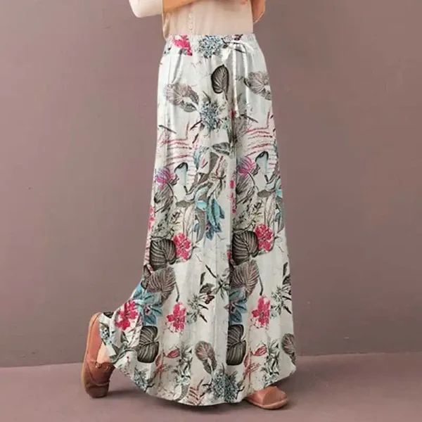 Pantaloni da donna a gamba larga con stampa floreale Primavera Autunno Moda con coulisse Pantaloni Bohemia da donna Pantalon in vita elastica allentata casual 4