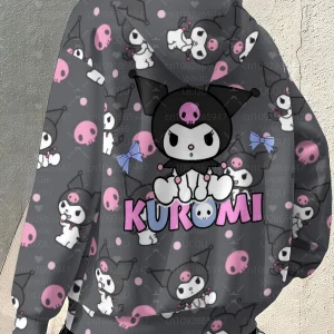 2025 felpa con cappuccio da donna floreale Kuromi stampa felpa allentata all'aperto All-Match Felpa con cappuccio da donna Ragazza Top Abbigliamento donna 1