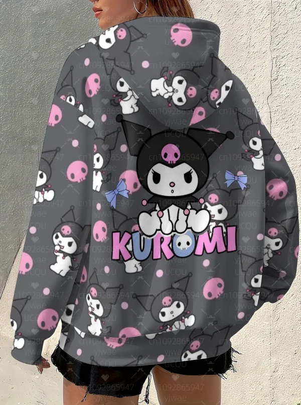 2025 felpa con cappuccio da donna floreale Kuromi stampa felpa allentata all'aperto All-Match Felpa con cappuccio da donna Ragazza Top Abbigliamento donna 1