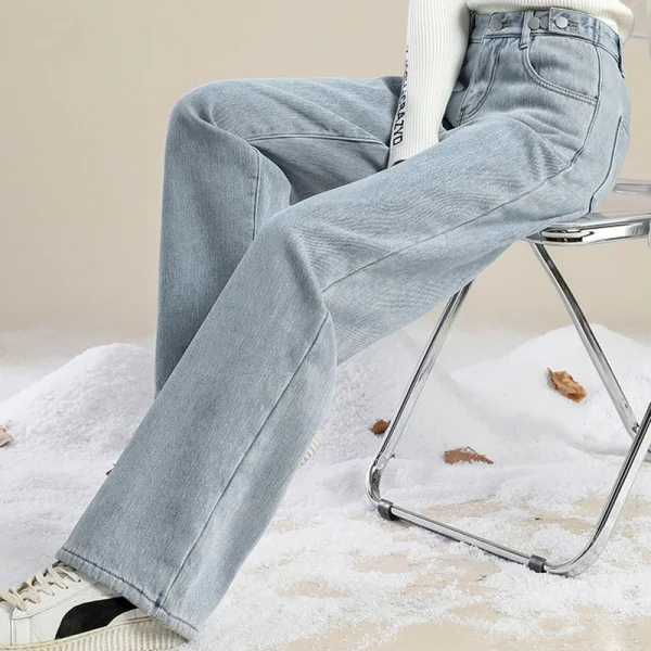 Donna Vita alta Streetwear Jeans addensati Pantaloni larghi moda femminile Lady Nero Grigio Azzurro Blu Punk Pantaloni in denim termico 4