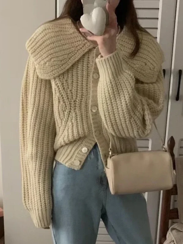 Maglione cardigan con colletto alla Peter Pan di nuova moda da donna maglione monopetto allentato casual cappotto autunno inverno abiti lavorati a maglia 2