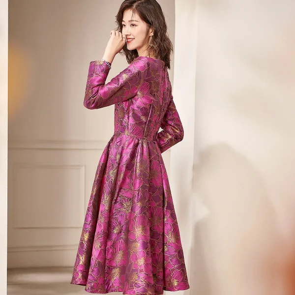 Abito jacquard autunno estate Abito da sera di Capodanno Abito a metà polpaccio stile Inghilterra Abito da festa per donna Abito da ballo HT1137 3