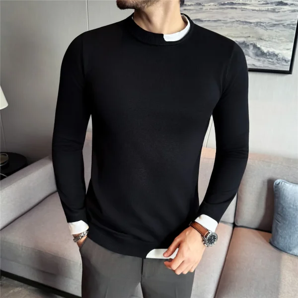 2025 Autunno Inverno Falso Due Maglioni a maniche lunghe Splicing Fondo lavorato a maglia Maglione Moda Casual Business Maglione Abbigliamento uomo 5
