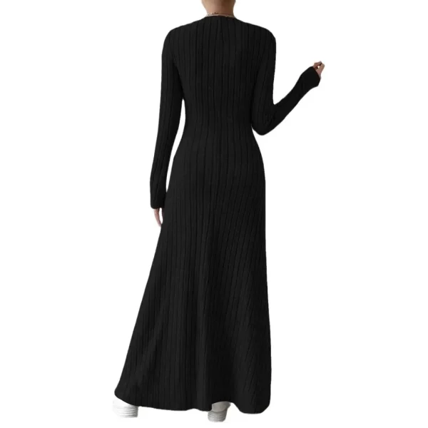 Abito streetwear a maniche lunghe lavorato a maglia alla moda per le donne Leviga e dimagrisce la tua silhouette Abito lungo in tinta unita 5