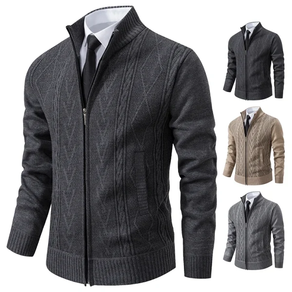 2025 Autunno e inverno nuova giacca maglione lavorato a maglia da uomo casual caldo in cashmere ispessito, maglieria casual calda ispessita 2