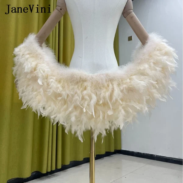 JaneVini Bianco Vere Piume di struzzo Scialle da sposa Donna Matrimonio Bolero Mariée Pelliccia invernale Mantelle da sposa Avvolge Coprispalle Coprispalle 2