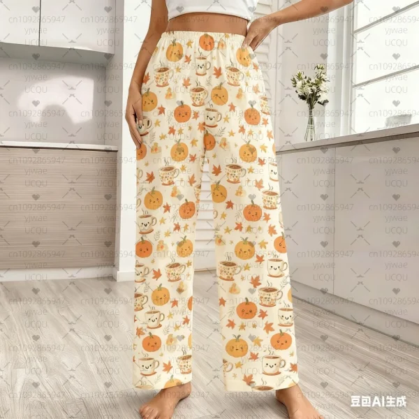 2025 Halloween Zucca Lampada Pigiama Pantaloni Per le donne Autunno Inverno Pigiama Pantaloni Casual Quotidiano Pantaloni Lunghi Uomo Donna Pigiama Pantaloni 3
