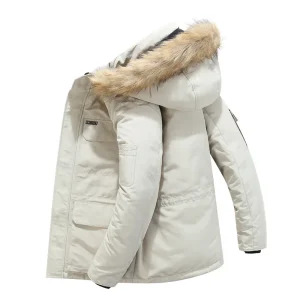 Parka con cappuccio in pelliccia invernale in pile uomo piumino d'anatra giacca da neve cappotti antivento addensati-30 gradi tenere al caldo capispalla all'aperto 1
