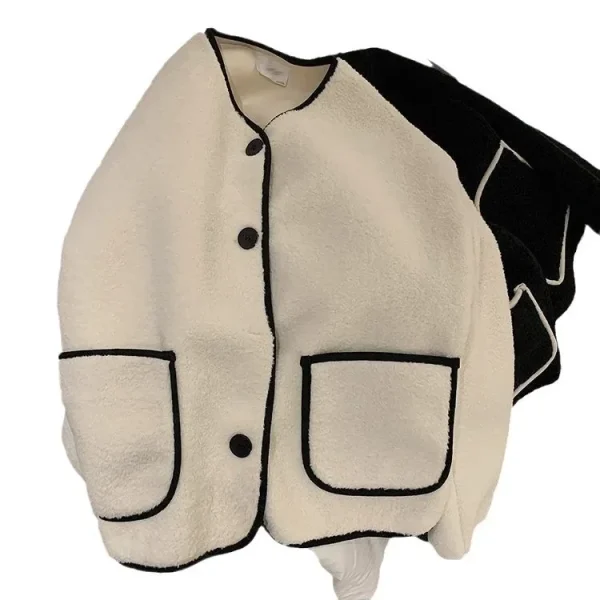 Giacca corta in pelliccia di agnello stile coreano Girocollo da donna Capispalla stile pigro Autunno Inverno Nuovo arrivo Top girocollo morbido e accogliente 5