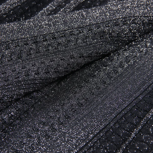 Abito da donna slim fit in pizzo con bottoni a fila singola, collo rotondo lavorato a maglia in seta brillante elastica alla moda di alta qualità 6