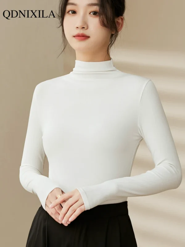 Mezza dolcevita Modal Bottoming Shirt donna autunno inverno nuova usura interna moda Slim nero addensato manica lunga Top Pullover 6