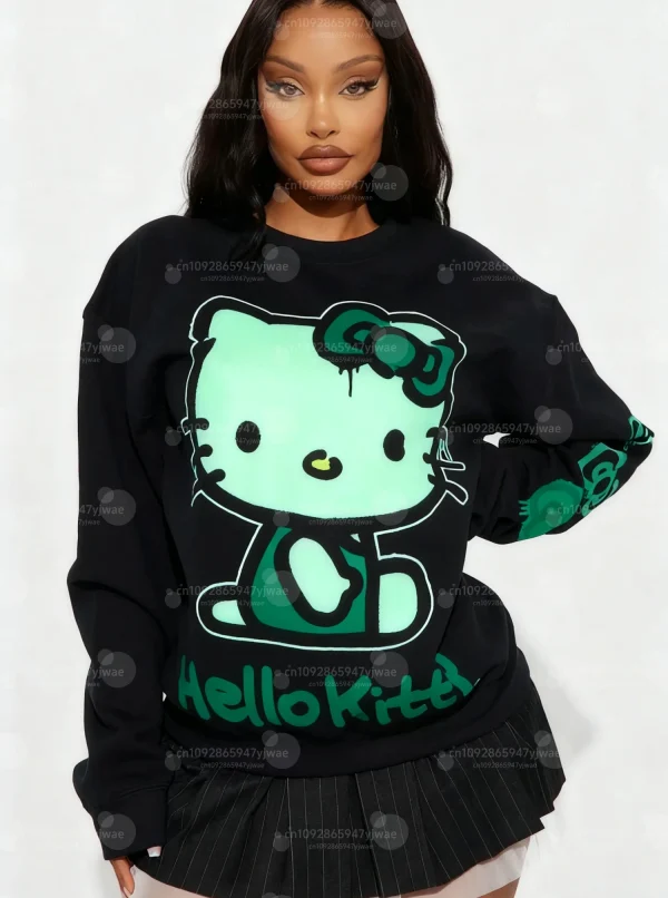 2025 Donna Autumm COLORFUL HELLO KITTY Stampa Felpa girocollo con zucca Felpa con cappuccio da donna Femmina Ragazza Top Abbigliamento donna 3