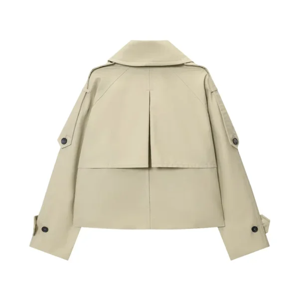 Cappotto da donna 2025 Autunno nuovo stile tinta unita manica lunga stile britannico decorativo corto giacca a vento impermeabile cappotto casual 3