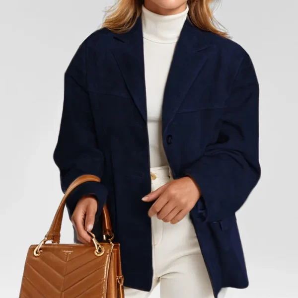 2024 autunno inverno Woomen giacca in pelle scamosciata con risvolto donna Casual monopetto tasca manica lunga cappotto corto Street soprabito 2