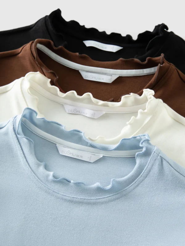 DUSHU T-shirt in lana autoriscaldante Collo semi-alto Maglia morbida Bralette palangari da donna Autunno Inverno Pullover curvy in tinta unita 6