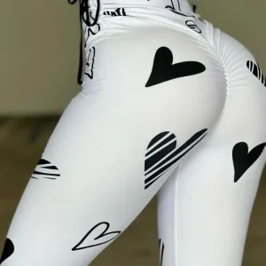 Leggings Casual a vita alta con stampa a cuore, coulisse, Scrunch, europa e America, pantaloni sportivi attillati attivi da donna quotidiana 1