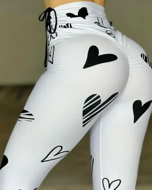 Leggings Casual a vita alta con stampa a cuore, coulisse, Scrunch, europa e America, pantaloni sportivi attillati attivi da donna quotidiana 1