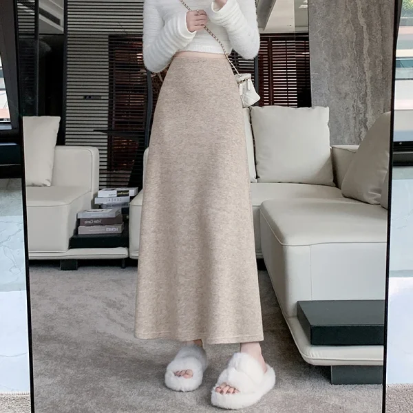 Autunno Inverno Vintage di Lana delle Donne A-line Gonne 2025 Nuova Vita Alta Solido Coreano Casual Allentato Ombrello Gonna Lunga Femminile 3