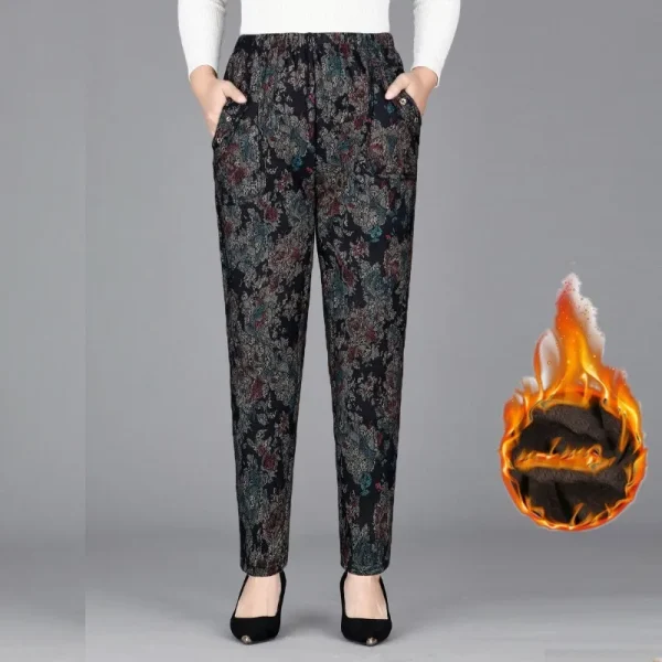 Tasche con bottoni stampa a vita alta da donna autunno e inverno pieghe elastiche moda Casual eleganti pantaloni a gamba dritta per pendolari 6
