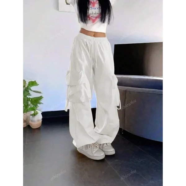Pantaloni casual larghi a gamba larga Pantaloni da lavoro da donna con grandi tasche Pantaloni lunghi vintage High Street Trend Nuovo 2025 4