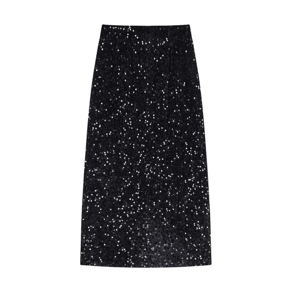 Seoulish Autunno Inverno Velluto A Vita Alta Con Paillettes Wrap A-Line Gonne 2024 Nuovo Elegante Indietro Split Gonne a Matita Femminile 6