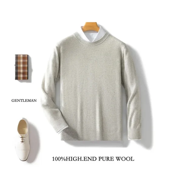 Uomo morbido 100% lana merino casual O-Collo maglione lavorato a maglia maniche lunghe pullover cashmere confortevole tinta unita abbigliamento caldo Top 6